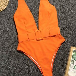 Wide Strap Deep V Neck One-Piece Swimwear - SHIPS WITHIN 24 HOURS
